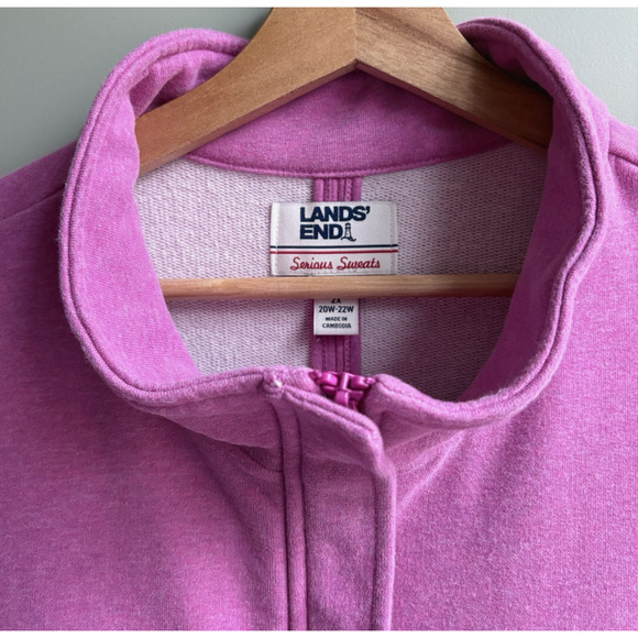 Lands End Serious Sweats Pink Full Zip Vest Soft Cotton Blend 2X 20W-22W Cozy - Picture 2 of 15